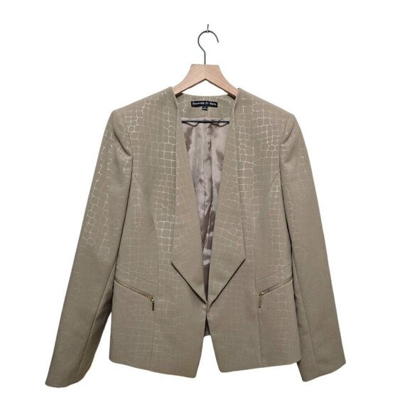 Preston & York Tan Tortoise Print Collarless Blazer Sz 10 - Picture 1 of 9